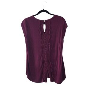 Danielrainn Women's Embroidered Keyhole Neck Top Boho Crochet Wine Red Sz‎ L